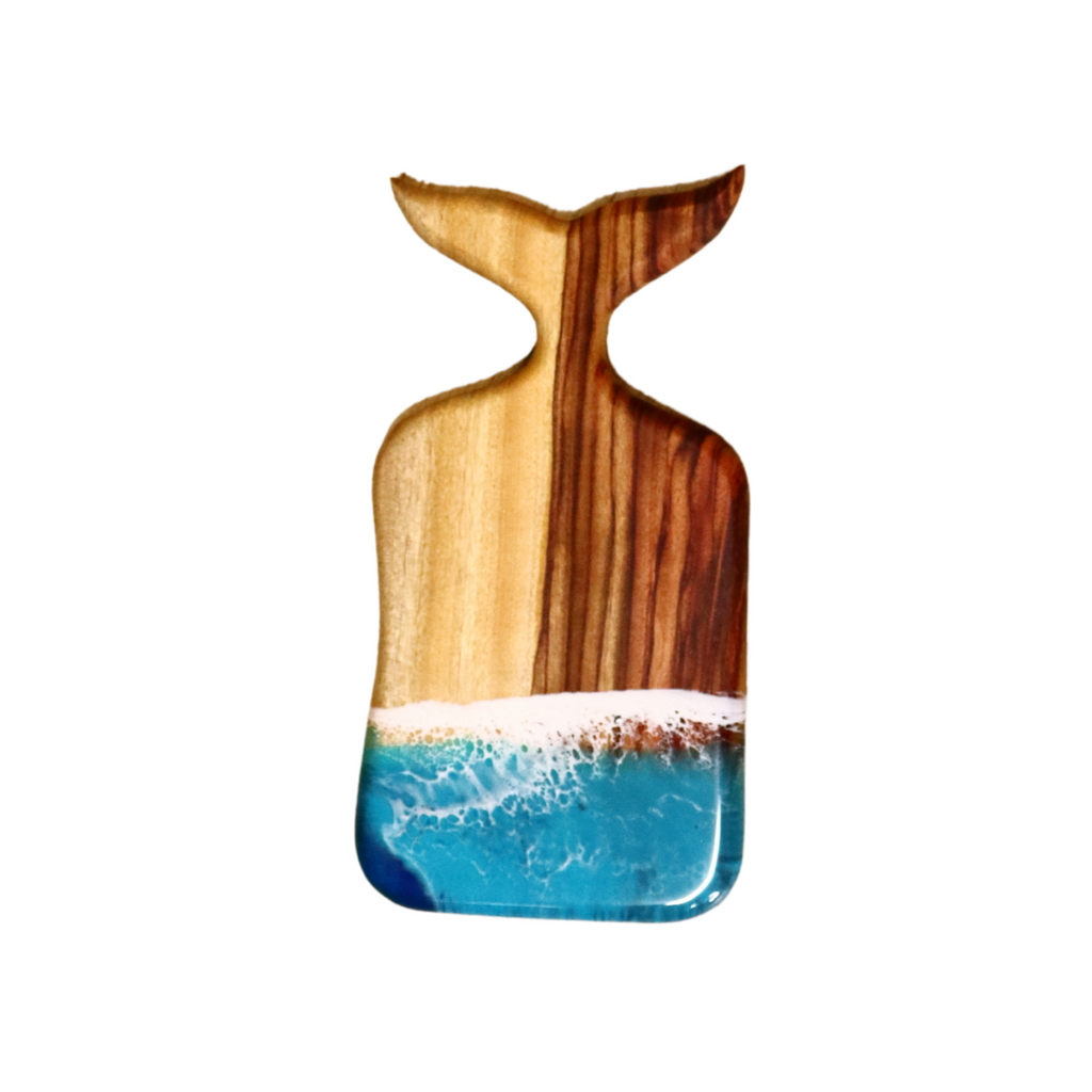 Whale Camphor Laurel Serving Board with Ocean Resin - Small