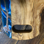 Resin on olivewood handcrafted chopping board with handle