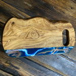 Resin on olivewood handcrafted chopping board with handle