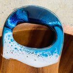 Salad serving set and wooden bowl