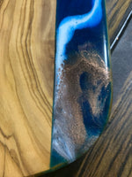 Resin on olivewood handcrafted chopping board with handle