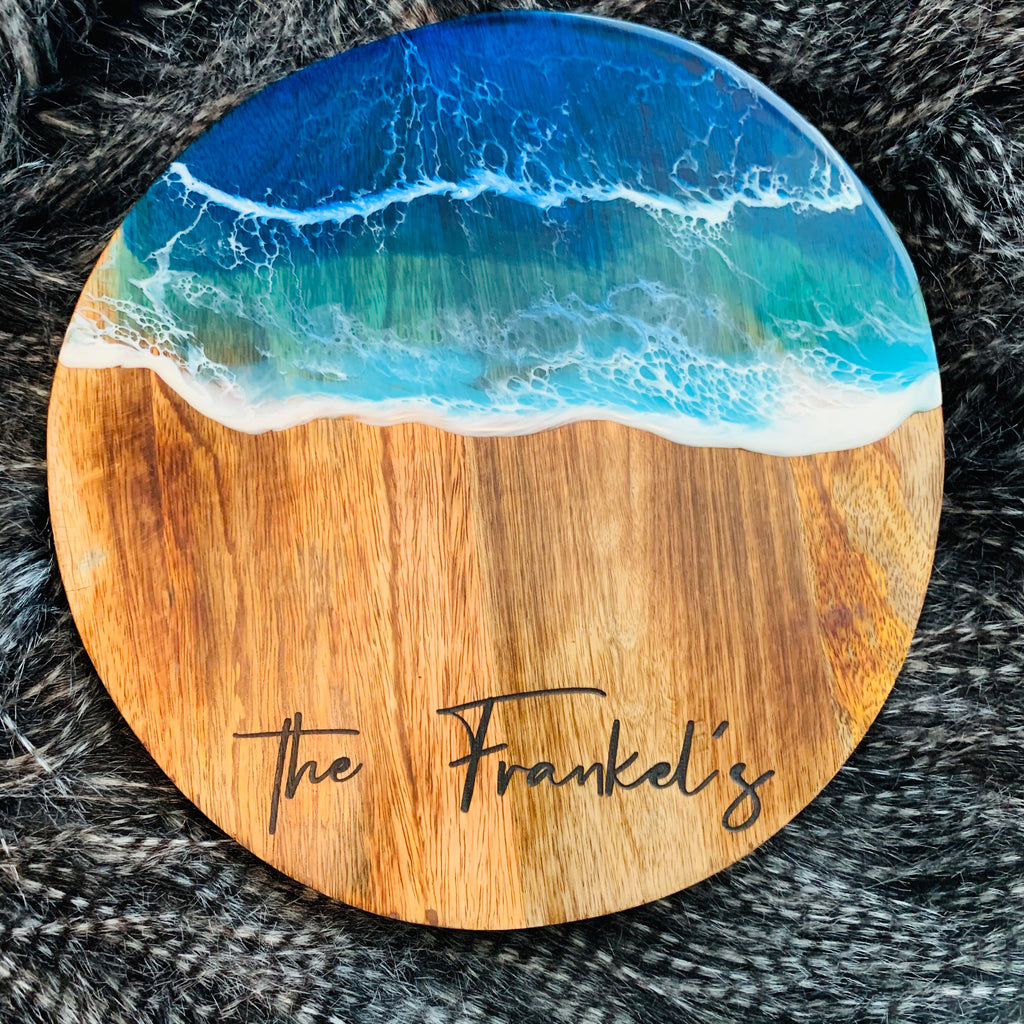 Personalised Round Serving Platter - ocean