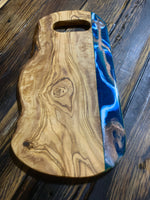 Resin on olivewood handcrafted chopping board with handle